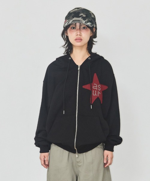 as you are(アズユーアー)の「◇ASYOUARE◇ブランド直輸入正規品/スター パッチ オーバーフィット フーディー ジップアップ STAR PATCH OVERFIT HOODIE ZIP-UP(パーカー・レディース・アイボリー/ブラック・S/M)」の21枚目の写真