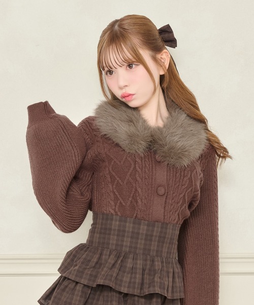 セール】【取り外し可能】ファーティペット付きハートニット