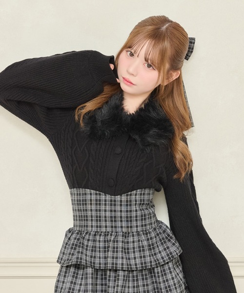 セール】【取り外し可能】ファーティペット付きハートニット