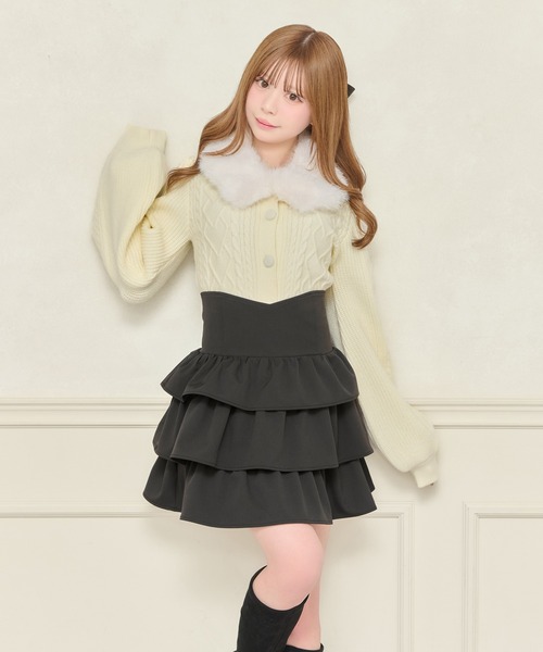 apres jour(アプレジュール)の「【取り外し可能】ファーティペット付きハートニットカーディガン(カーディガン/ボレロ・レディース・ダークブラウン/ブラック/オフホワイト・フリー/X-LARGE)」の8枚目の写真