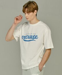 EXCURSE（エクスカース）の「ECプレミアムオーバーサイズハーフTシャツホワイトXブルー（Tシャツ/カットソー）」
