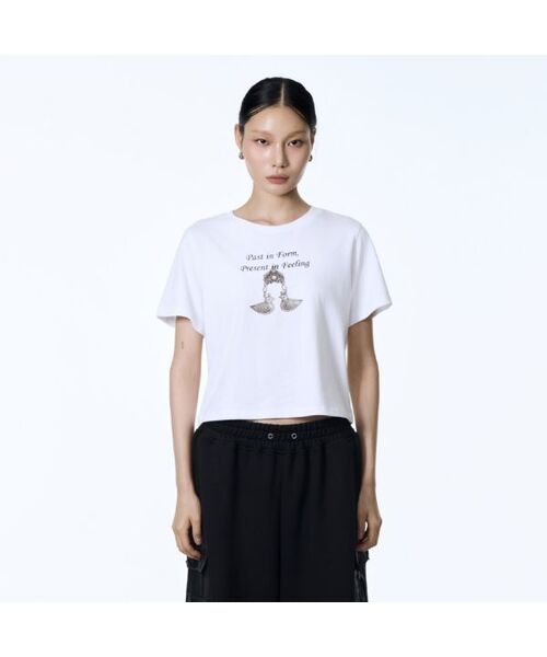 71TO96(チル ハナ トゥ グユク)の「Mandarin duck Keyring Crop T-Shirt (White)(Tシャツ/カットソー・レディース・ホワイト・FREE)」の1枚目の写真