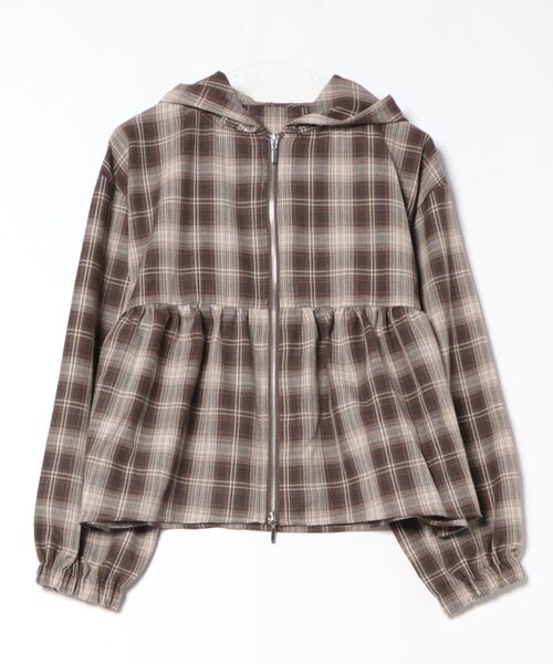 INTERPLANET（インタープラネット）の「チェックペプラム切替ＺＩＰフードジャケット（ブルゾン・レディース・ブラウン/ブラック・FREE）」の12枚目の写真