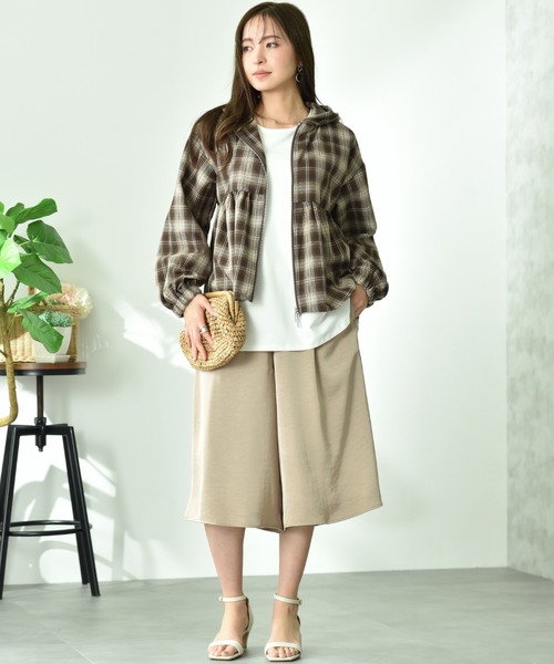 INTERPLANET（インタープラネット）の「チェックペプラム切替ＺＩＰフードジャケット（ブルゾン・レディース・ブラウン/ブラック・FREE）」の18枚目の写真