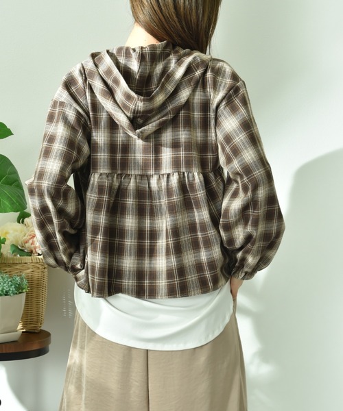 INTERPLANET（インタープラネット）の「チェックペプラム切替ＺＩＰフードジャケット（ブルゾン・レディース・ブラウン/ブラック・FREE）」の20枚目の写真