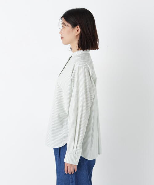 human woman(ヒューマンウーマン)の「◆ドビーストライプレースカラーブラウス(シャツ/ブラウス・レディース・ケリーグリーン/ダークインディゴブルー・MEDIUM)」の8枚目の写真