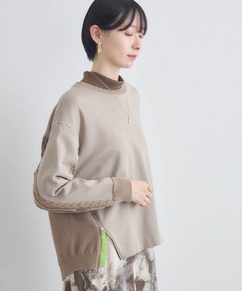 Paradise Picnic(パラダイスピクニック)の「ケーブルドッキングプルオーバー(ニット/セーター・レディース・モカ/ホワイト/チャコールグレー・FREE)」の1枚目の写真