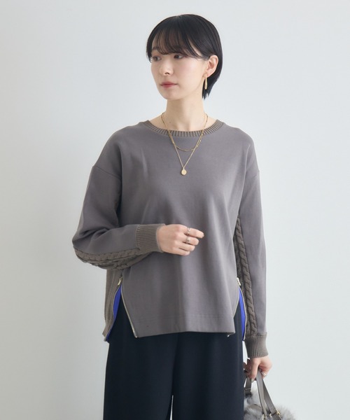 Paradise Picnic(パラダイスピクニック)の「ケーブルドッキングプルオーバー(ニット/セーター・レディース・モカ/ホワイト/チャコールグレー・FREE)」の7枚目の写真