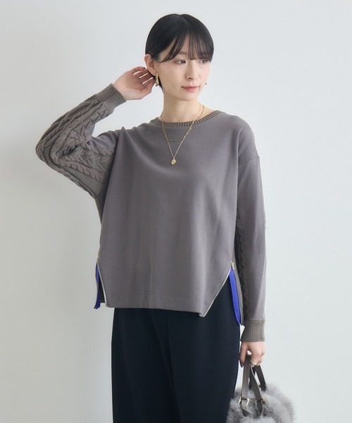 Paradise Picnic(パラダイスピクニック)の「ケーブルドッキングプルオーバー(ニット/セーター・レディース・モカ/ホワイト/チャコールグレー・FREE)」の8枚目の写真