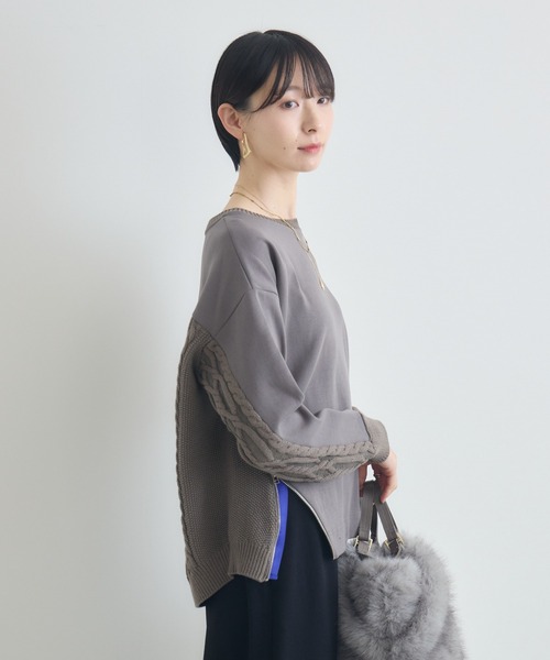 Paradise Picnic(パラダイスピクニック)の「ケーブルドッキングプルオーバー(ニット/セーター・レディース・モカ/ホワイト/チャコールグレー・FREE)」の10枚目の写真