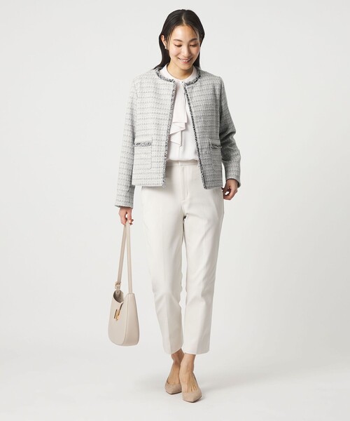 A DAY IN THE LIFE UNITED ARROWS（アデイインザライフユナイテッドアローズ）の「ツイードライク フリンジジャケット ＜A DAY IN THE LIFE＞（ノーカラージャケット・レディース・ライトグレー/ネイビー・40/38/36）」の4枚目の写真