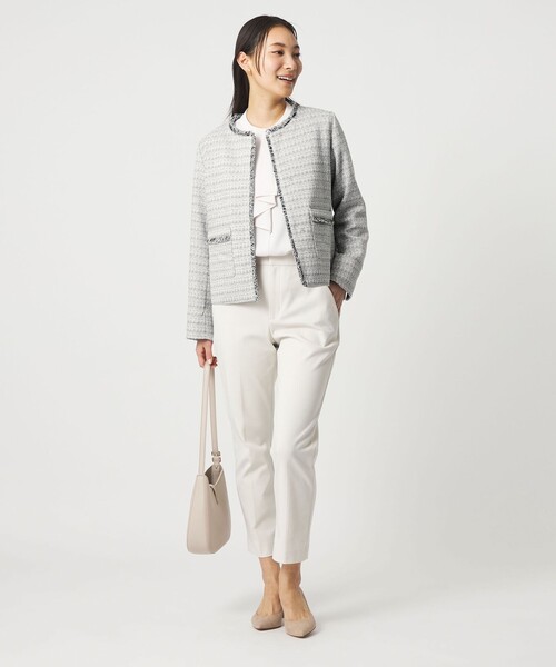 A DAY IN THE LIFE UNITED ARROWS（アデイインザライフユナイテッドアローズ）の「ツイードライク フリンジジャケット ＜A DAY IN THE LIFE＞（ノーカラージャケット・レディース・ライトグレー/ネイビー・40/38/36）」の5枚目の写真