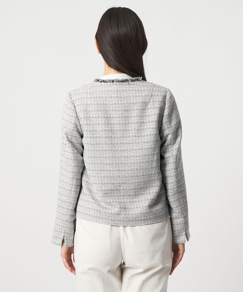 A DAY IN THE LIFE UNITED ARROWS（アデイインザライフユナイテッドアローズ）の「ツイードライク フリンジジャケット ＜A DAY IN THE LIFE＞（ノーカラージャケット・レディース・ライトグレー/ネイビー・40/38/36）」の11枚目の写真