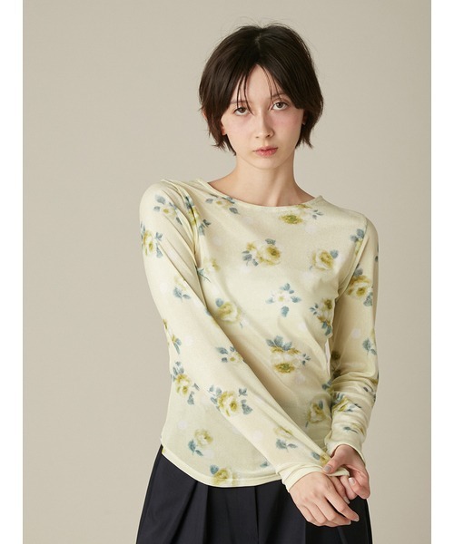 FURFUR（ファーファー）の「ぼかしフラワープリントシアープルオーバー（Tシャツ/カットソー・レディース・アイボリー/イエロー/ネイビー・F）」の4枚目の写真