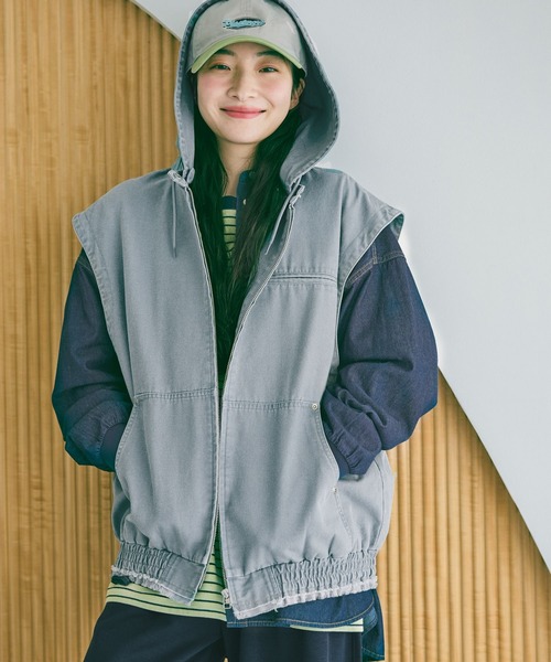 niko and...（ニコアンド）の「ヴィンテージマルチWAYフードブルゾン（ブルゾン・レディース・ピンク/ライトブルー/ブラック・FREE）」の2枚目の写真