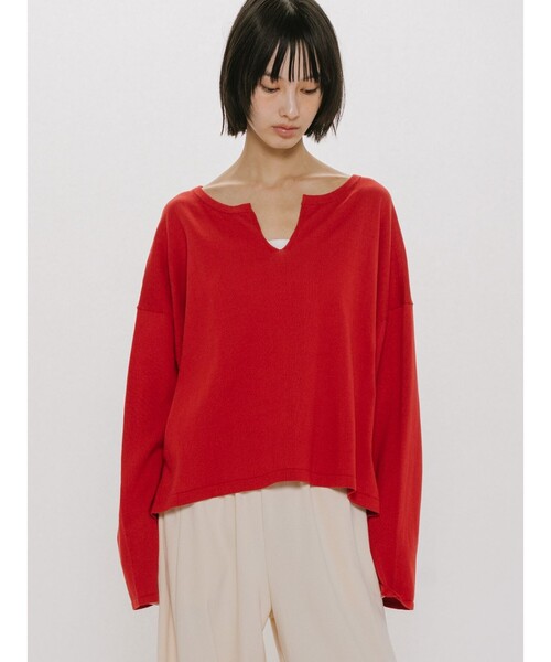 MIDIUMISOLID(ミディウミソリッド)の「MIDIUMISOLID for Ladies スキッパーワイドプルオーバー(ニット/セーター・レディース・ベージュ/レッド/ブラック・FREE)」の2枚目の写真