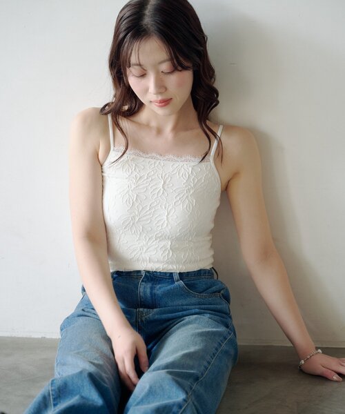 Kastane(カスタネ)の「【2026SSカタログ/5色展開】カップ付きフラワージャガードキャミ(キャミソール・レディース・アイボリー/ピンク/ホワイト/ミント/ブルー・FREE)」の10枚目の写真