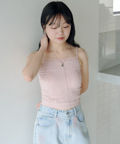 Kastane(カスタネ)の「【6色展開】カップ付きフラワージャガードキャミ(キャミソール・レディース・アイボリー/ピンク/ホワイト/ミント/ブルー/ブラック・FREE)」の8枚目の写真