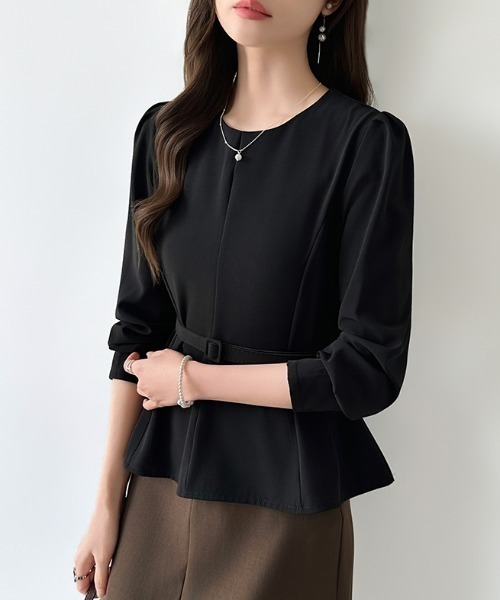 セール】上品さを味方に付ける ウエストマークペプラムブラウス ベルト