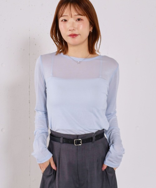 archives(アルシーヴ)の「シアー天竺クルーネックトップス(Tシャツ/カットソー・レディース・オフホワイト/グレー/ブルー・MEDIUM)」の4枚目の写真