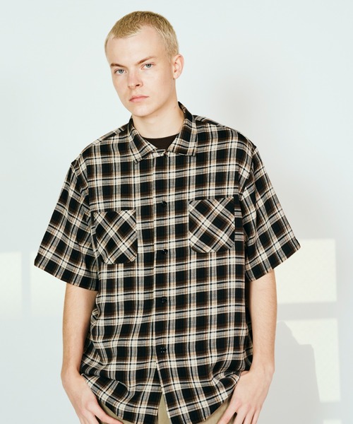 DAN RIVER（ダンリバー ）の「DAN RIVER/ダンリバー 70s printed rayon check ss shirt レーヨン レギュラーカラー 半袖 シャツ オンブレチェック タータンチェック メンズ レディース ユニセックス 秋 秋服 2026年秋冬（シャツ/ブラウス・メンズ・ブラウン/ブラック系1/ブラック系2・M/L）」の4枚目の写真
