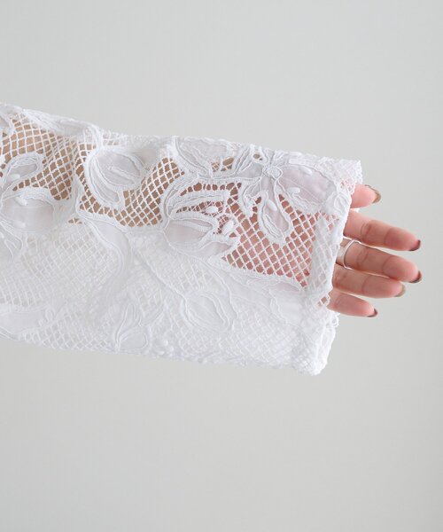 【Noka】コード刺繍レースノーカラーカーディガン