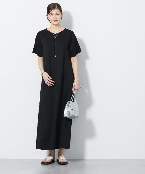 slattgir（スラットジール）の「高身長　ひんやり柔らかダンボールニットカットソーロングワンピース（接触冷感・吸汗速乾）（トールサイズ）（ワンピース・レディース・グレイッシュブルー/チャコール/ブラック・T3L/TL/TM/TLL/T5L/T4L）」の4枚目の写真
