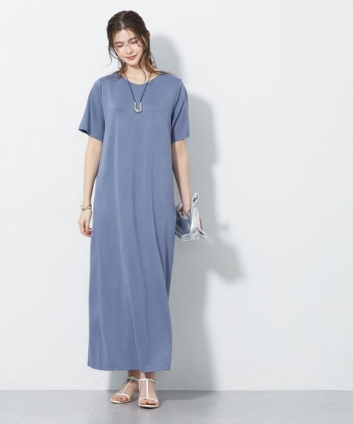 slattgir（スラットジール）の「高身長　ひんやり柔らかダンボールニットカットソーロングワンピース（接触冷感・吸汗速乾）（トールサイズ）（ワンピース・レディース・グレイッシュブルー/チャコール/ブラック・T3L/TL/TM/TLL/T5L/T4L）」の15枚目の写真