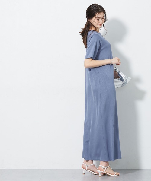 slattgir（スラットジール）の「高身長　ひんやり柔らかダンボールニットカットソーロングワンピース（接触冷感・吸汗速乾）（トールサイズ）（ワンピース・レディース・グレイッシュブルー/チャコール/ブラック・T3L/TL/TM/TLL/T5L/T4L）」の16枚目の写真