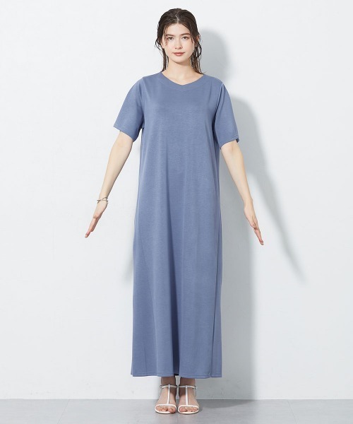 slattgir（スラットジール）の「高身長　ひんやり柔らかダンボールニットカットソーロングワンピース（接触冷感・吸汗速乾）（トールサイズ）（ワンピース・レディース・グレイッシュブルー/チャコール/ブラック・T3L/TL/TM/TLL/T5L/T4L）」の20枚目の写真