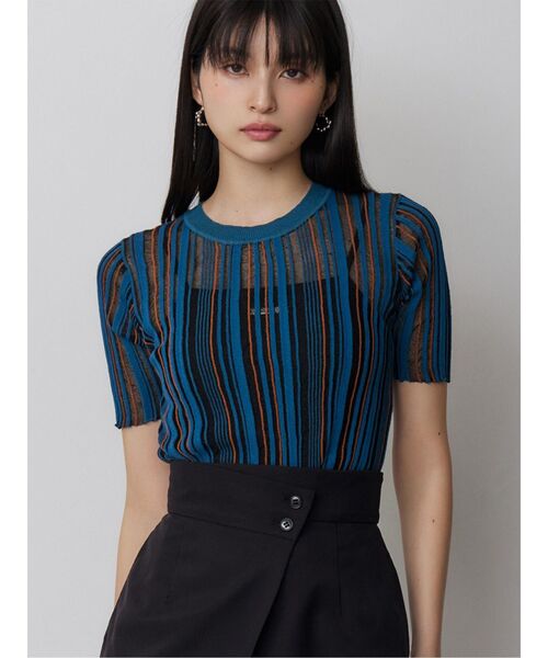 MURUA(ムルーア)の「シアーストライプニット(ニット/セーター・レディース・ブラック/アイボリー/ブルー・FREE)」の3枚目の写真