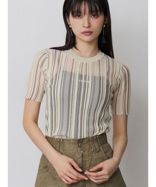 MURUA(ムルーア)の「シアーストライプニット(ニット/セーター・レディース・ブラック/アイボリー/ブルー・FREE)」の2枚目の写真