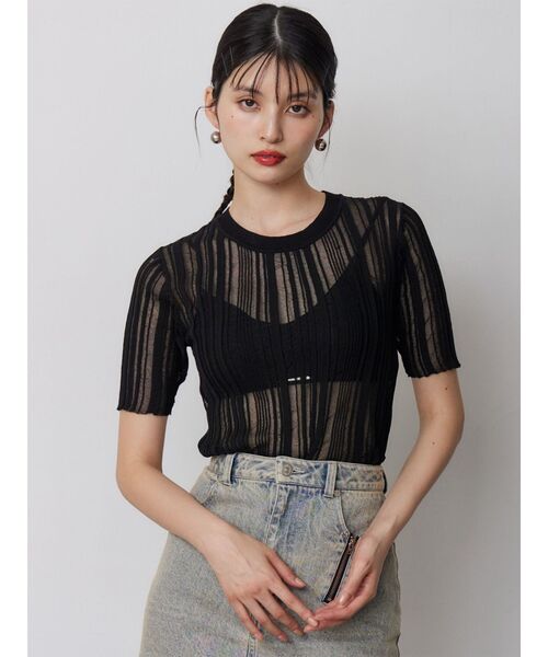 MURUA(ムルーア)の「シアーストライプニット(ニット/セーター・レディース・ブラック/アイボリー/ブルー・FREE)」の8枚目の写真