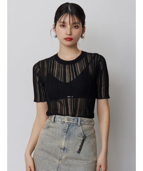 MURUA(ムルーア)の「シアーストライプニット(ニット/セーター・レディース・ブラック/アイボリー/ブルー・FREE)」の9枚目の写真