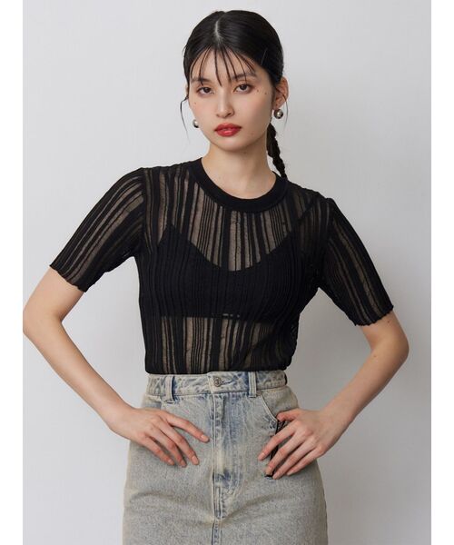 MURUA(ムルーア)の「シアーストライプニット(ニット/セーター・レディース・ブラック/アイボリー/ブルー・FREE)」の10枚目の写真