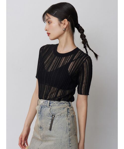 MURUA(ムルーア)の「シアーストライプニット(ニット/セーター・レディース・ブラック/アイボリー/ブルー・FREE)」の11枚目の写真