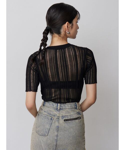 MURUA(ムルーア)の「シアーストライプニット(ニット/セーター・レディース・ブラック/アイボリー/ブルー・FREE)」の12枚目の写真