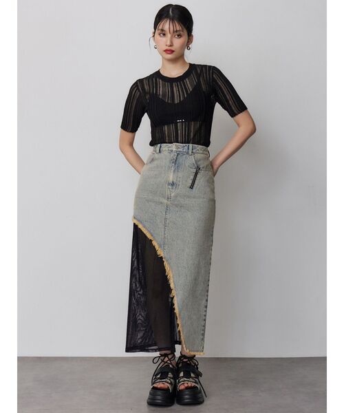 MURUA(ムルーア)の「シアーストライプニット(ニット/セーター・レディース・ブラック/アイボリー/ブルー・FREE)」の13枚目の写真