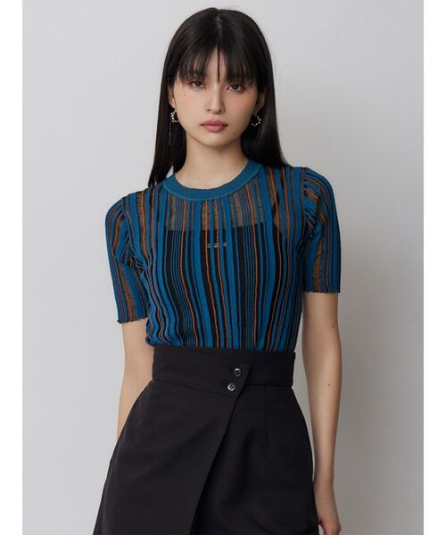 MURUA(ムルーア)の「シアーストライプニット(ニット/セーター・レディース・ブラック/アイボリー/ブルー・FREE)」の18枚目の写真