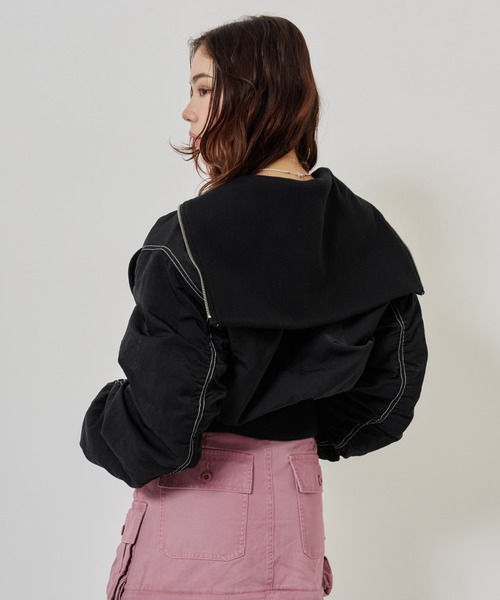 atmos pink（アトモスピンク）の「atmos pink Big Collar Bomber Jacket / アトモス ピンク ビッグ カラー ボンバー ジャケット（その他アウター・レディース・ブラック/ベージュ・FREE）」の4枚目の写真