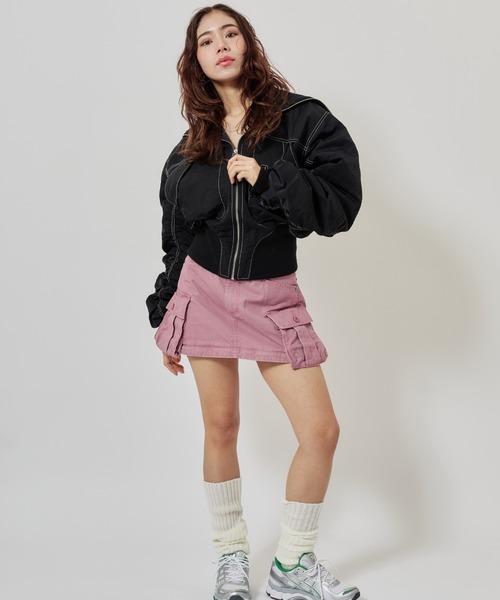 atmos pink（アトモスピンク）の「atmos pink Big Collar Bomber Jacket / アトモス ピンク ビッグ カラー ボンバー ジャケット（その他アウター・レディース・ブラック/ベージュ・FREE）」の5枚目の写真