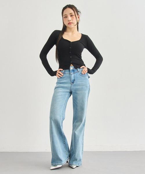 ANAP（アナップ）の「パッド付 V開き ぴたっと ロングスリーブ Tシャツ（Tシャツ/カットソー・レディース・グレー/ブラック/ホワイト・F）」の19枚目の写真