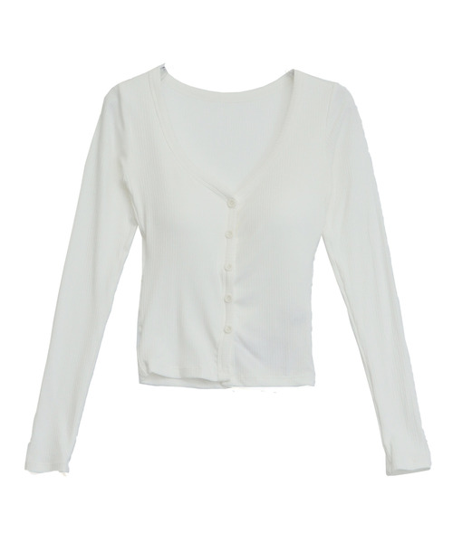 ANAP（アナップ）の「パッド付 V開き ぴたっと ロングスリーブ Tシャツ（Tシャツ/カットソー・レディース・グレー/ブラック/ホワイト・F）」の13枚目の写真