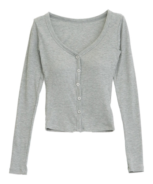 ANAP（アナップ）の「パッド付 V開き ぴたっと ロングスリーブ Tシャツ（Tシャツ/カットソー・レディース・グレー/ブラック/ホワイト・F）」の14枚目の写真