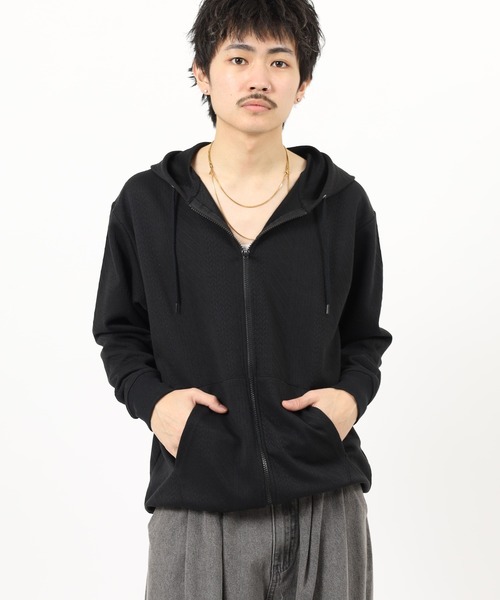 SAVAGE(サベージ)の「ジャガード 無地 ジップパーカー(パーカー・メンズ・グレー/ブラック/ネイビー・LL/M/L)」の5枚目の写真