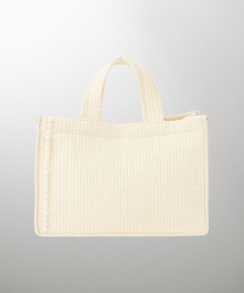 HUIT bouquet（ユイット）の「マチ付き パールトリム ヌビ バッグ large HUIT（トートバッグ・レディース・グレー/チャコール/アイボリー/ブラック・フリー）」の4枚目の写真