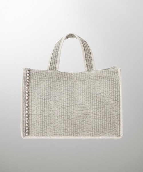 HUIT bouquet（ユイット）の「マチ付き パールトリム ヌビ バッグ large HUIT（トートバッグ・レディース・グレー/チャコール/アイボリー/ブラック・フリー）」の2枚目の写真