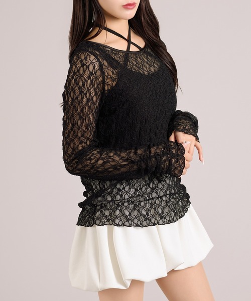 apres jour mignon（アプレジュールミニョン）の「レースロンT（Tシャツ/カットソー・レディース・アイボリー/ブラック/オフホワイト・LARGE/フリー）」の6枚目の写真