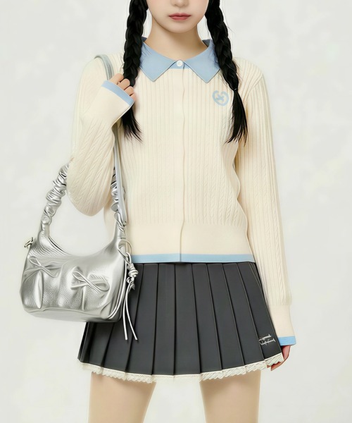 HOOK（フック）の「HOOK for girls　刺繍ワンポイント フレンチガーリーカーディガン（カーディガン/ボレロ・レディース・グレー/ライトベージュ・FREE）」の2枚目の写真