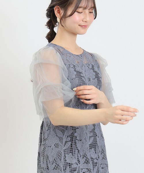TRUDEA（トルディア）の「リーフレース×袖チュールワンピース（ドレス・レディース・ブルー/ブラック・MEDIUM）」の22枚目の写真